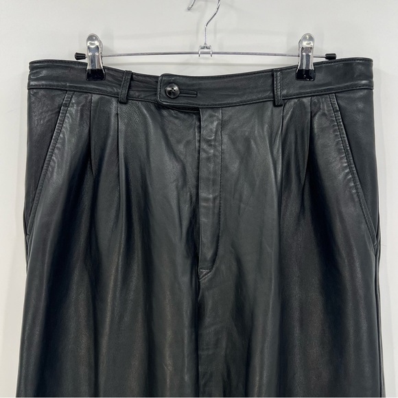 Henry Nichols 100% Genuine Leather Black Pleated Leather Pants Size 36 See Meas. - Picture 7 of 12